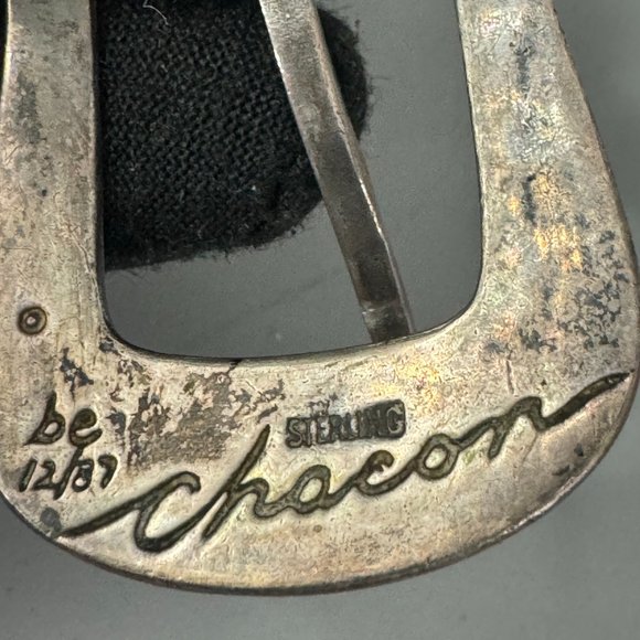 Vintage Chacon Sterling Silver Buckle Leather Belt - Picture 12 of 15